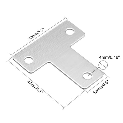 Harfington Uxcell Flat T Shape Repair Mending Plate, 43mmx43mm, Stainless Steel Joining Bracket Support Brace, 20 Pcs