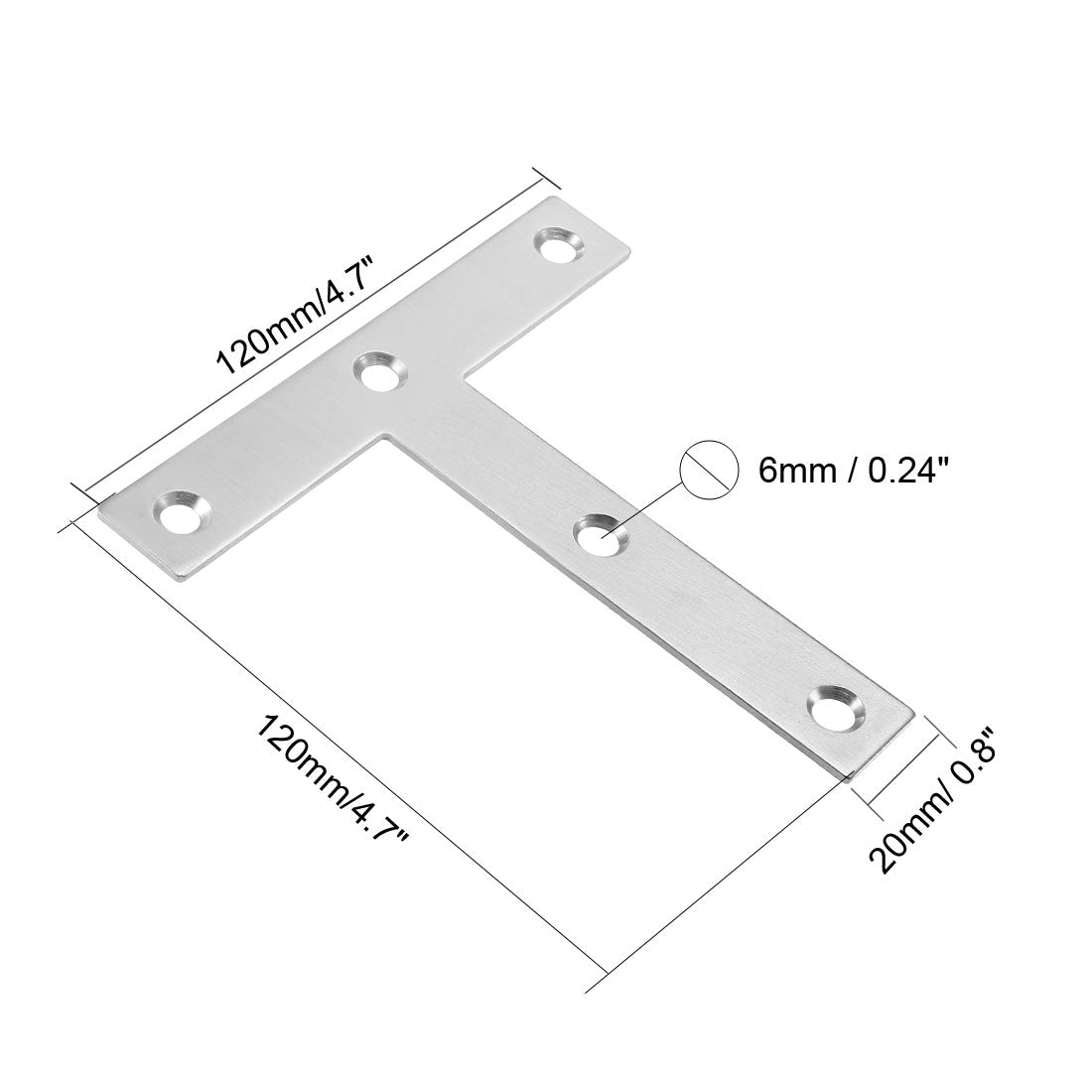 uxcell Uxcell Flat T Shape Repair Mending Plate, 120mmx120mm, Stainless steel Joining Bracket Support Brace, 1 Pcs