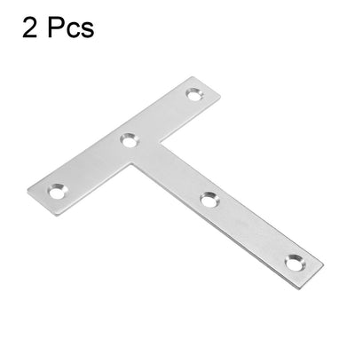 Harfington Uxcell Flat T Shape Repair Mending Plate, 120mmx120mm, Stainless steel Joining Bracket Support Brace, 2 Pcs