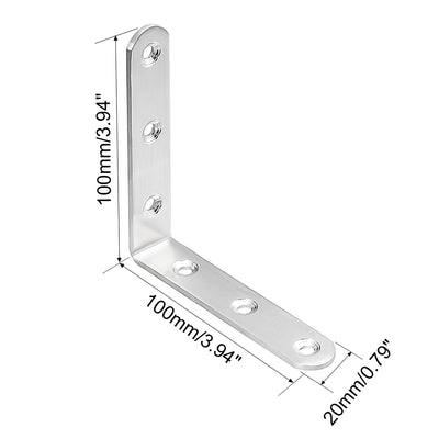 Harfington Uxcell 10pcs 100mmx100mmx20mm Stainless Steel Corner Brace Joint L Shape Right Angle Bracket Fastener