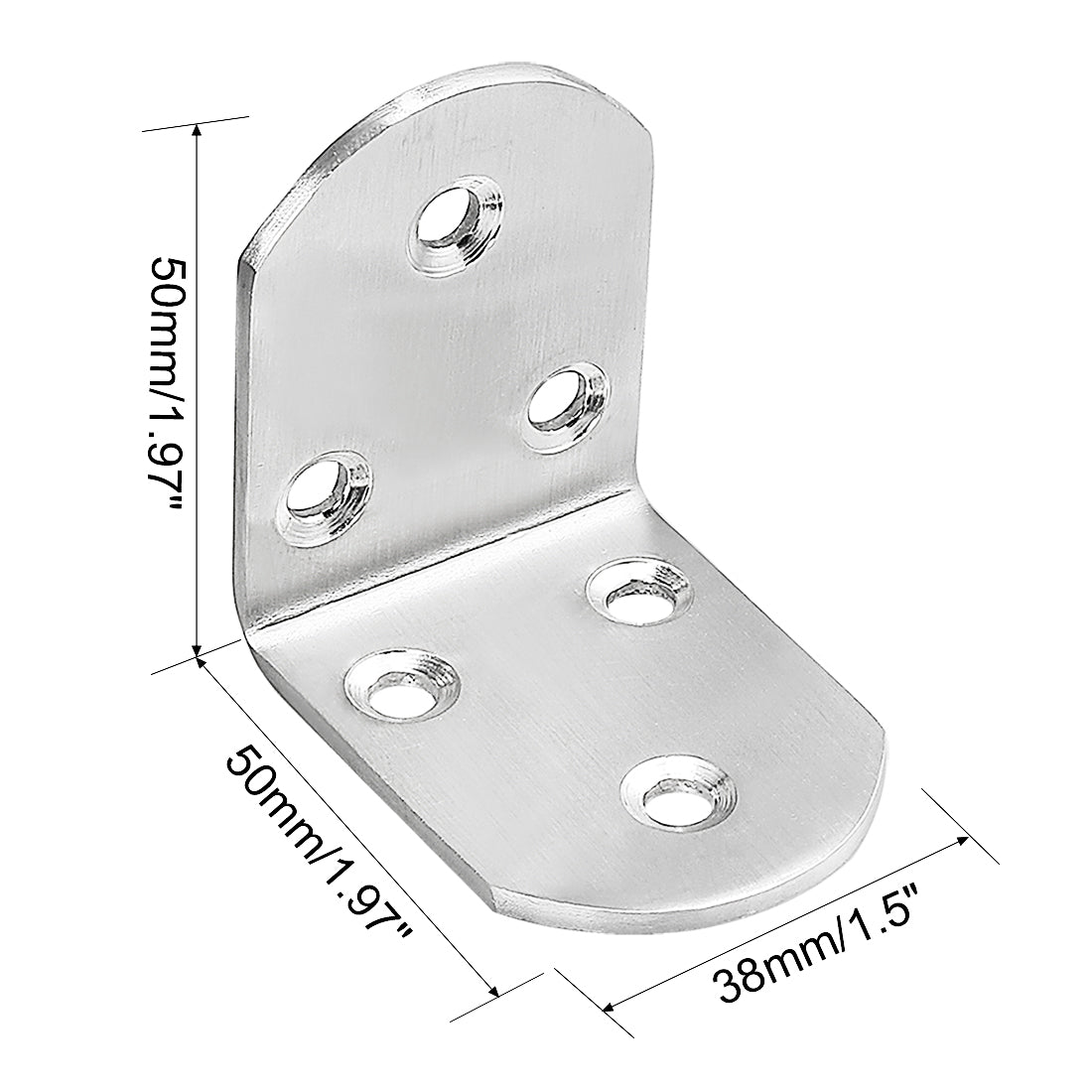 uxcell Uxcell 50mmx50mmx38mm Stainless Steel Corner Brace Joint 3mm Thick L Shape Right Angle Bracket Fastener