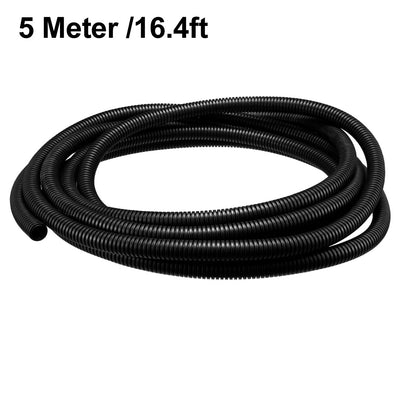 Harfington Uxcell 5 M 12 x 15.8 mm PP Flexible Corrugated Conduit Tube for Garden,Office Black