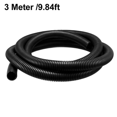 Harfington Uxcell 3 M 23 x 28.5 mm PP Flexible Corrugated Conduit Tube for Garden,Office Black