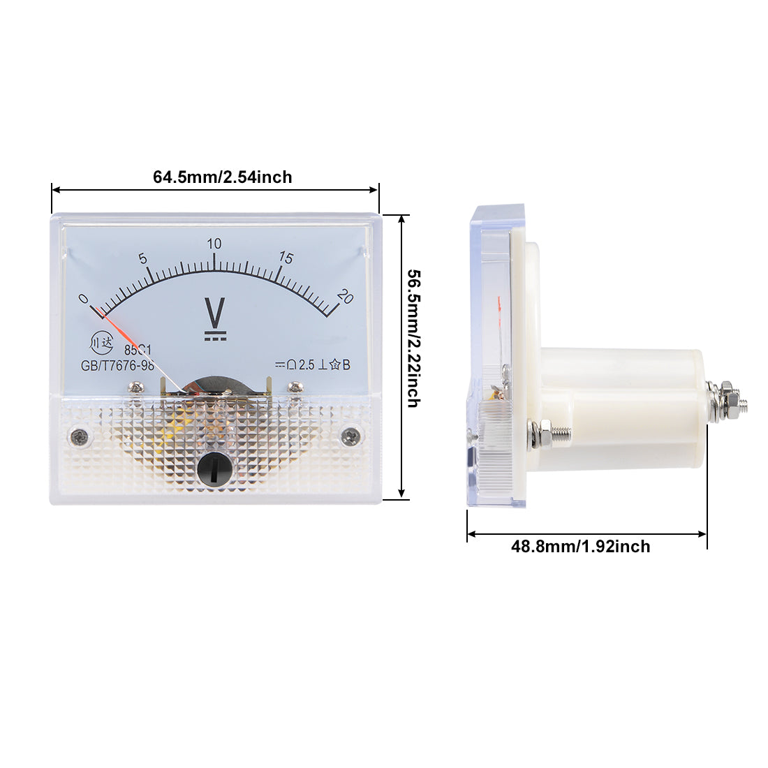 uxcell Uxcell DC 0-20V Analog Panel Voltage Gauge Volt Meter 85C1 2.5% Error Margin