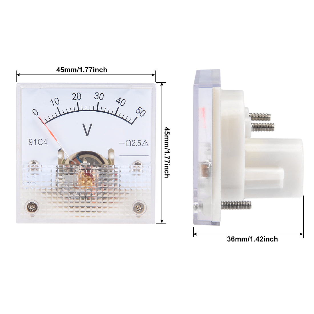 uxcell Uxcell DC 0-50V Analog Panel Voltage Gauge Volt Meter 91C4 2.5% Error Margin