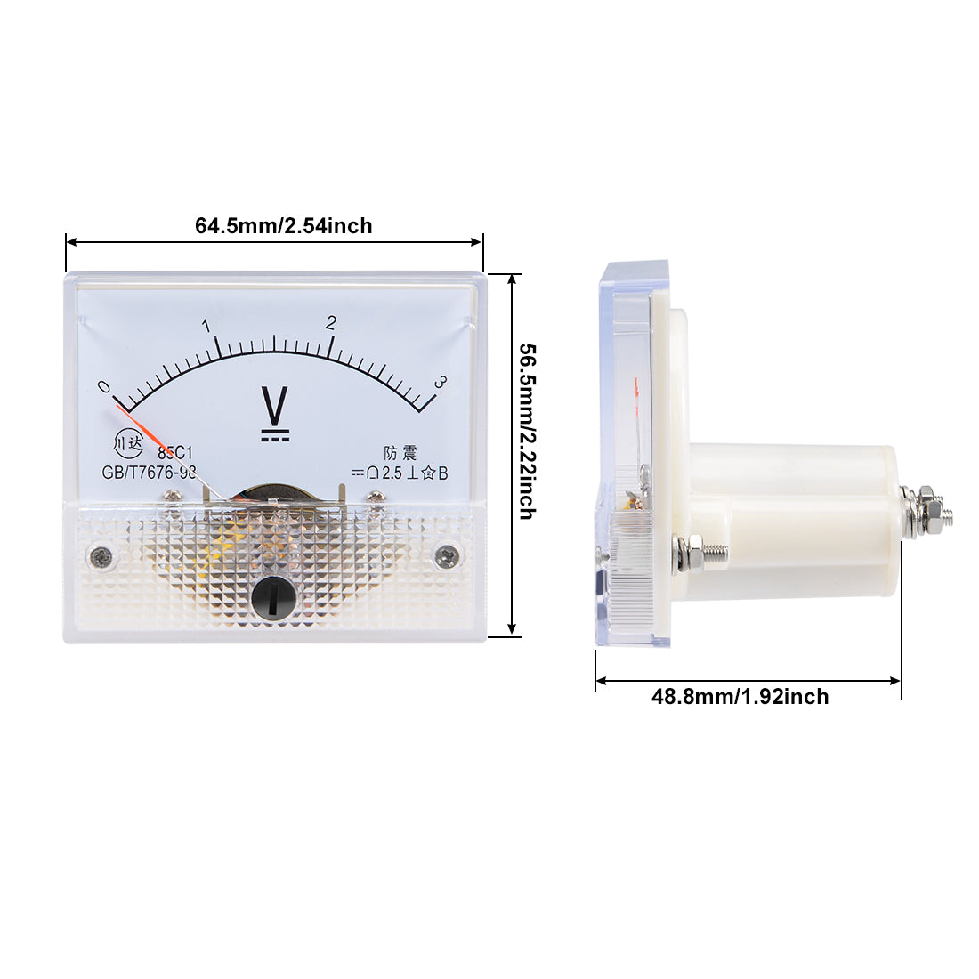 uxcell Uxcell DC 0-3V Analog Panel Voltage Gauge Volt Meter 85C1 2.5% Error Margin