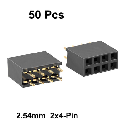 Harfington Uxcell 50Pcs 2.54mm Pitch 2x4-Pin Double Row Straight Connector Female Pin Header Strip PCB Board Socket