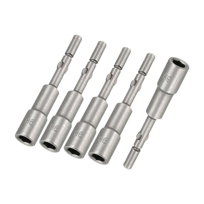 Harfington Uxcell 5pcs Nut Setter,6mm Hex Socket Round Shank Cr-V Non-Magnetic,2.56" Length