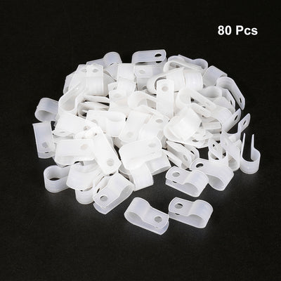 Harfington Uxcell 80Pcs Nylon R-type Cable Clamp Organizer Cord Clips for Wire Management 8.4mm White