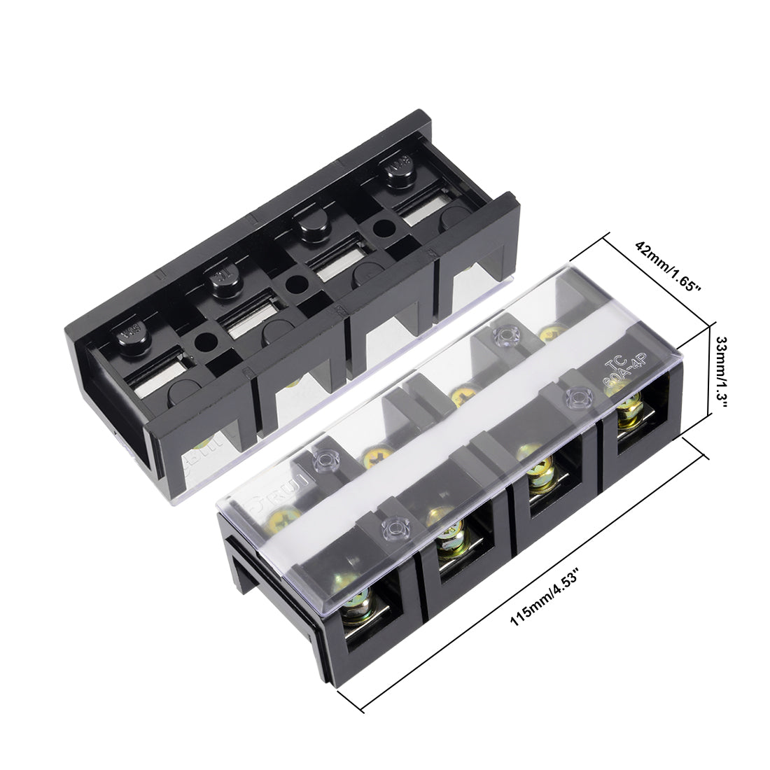 uxcell Uxcell Dual Rows 4 Positions 600V 60A Wire Barrier Block Terminal Strip