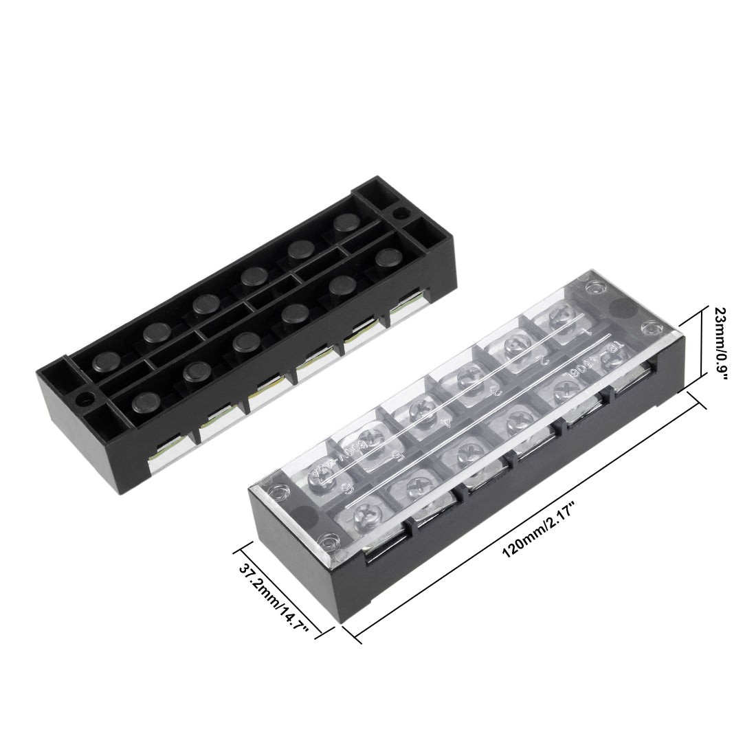 uxcell Uxcell Dual Rows 6 Positions 600V 45A Cable Barrier Block Terminal Strip TB-4506L