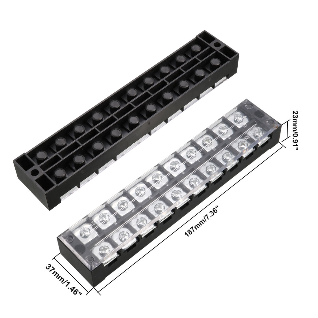 uxcell Uxcell Dual Rows 10 Positions 600V 45A Cable Barrier Block Terminal Strip TB-4510L