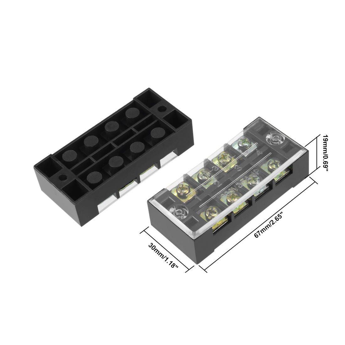 uxcell Uxcell 2 Pcs 4 Positions Dual Rows 600V 35A Wire Barrier Block Terminal Strip TB-3504L