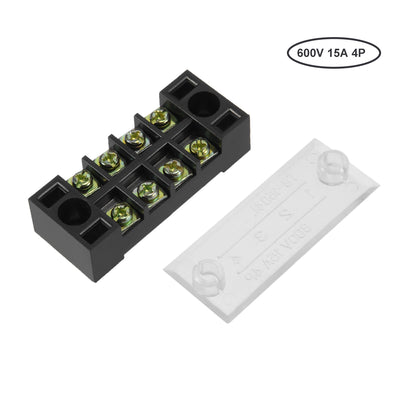 Harfington Uxcell 5 Pcs 4 Positions Dual Rows 600V 15A Cable Barrier Block Terminal Strip TB-1504L