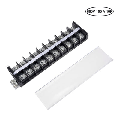 Harfington Uxcell Barrier Terminal Strip Block 660V 100A Dual Rows 10P DIN Rail Base Screw Connector