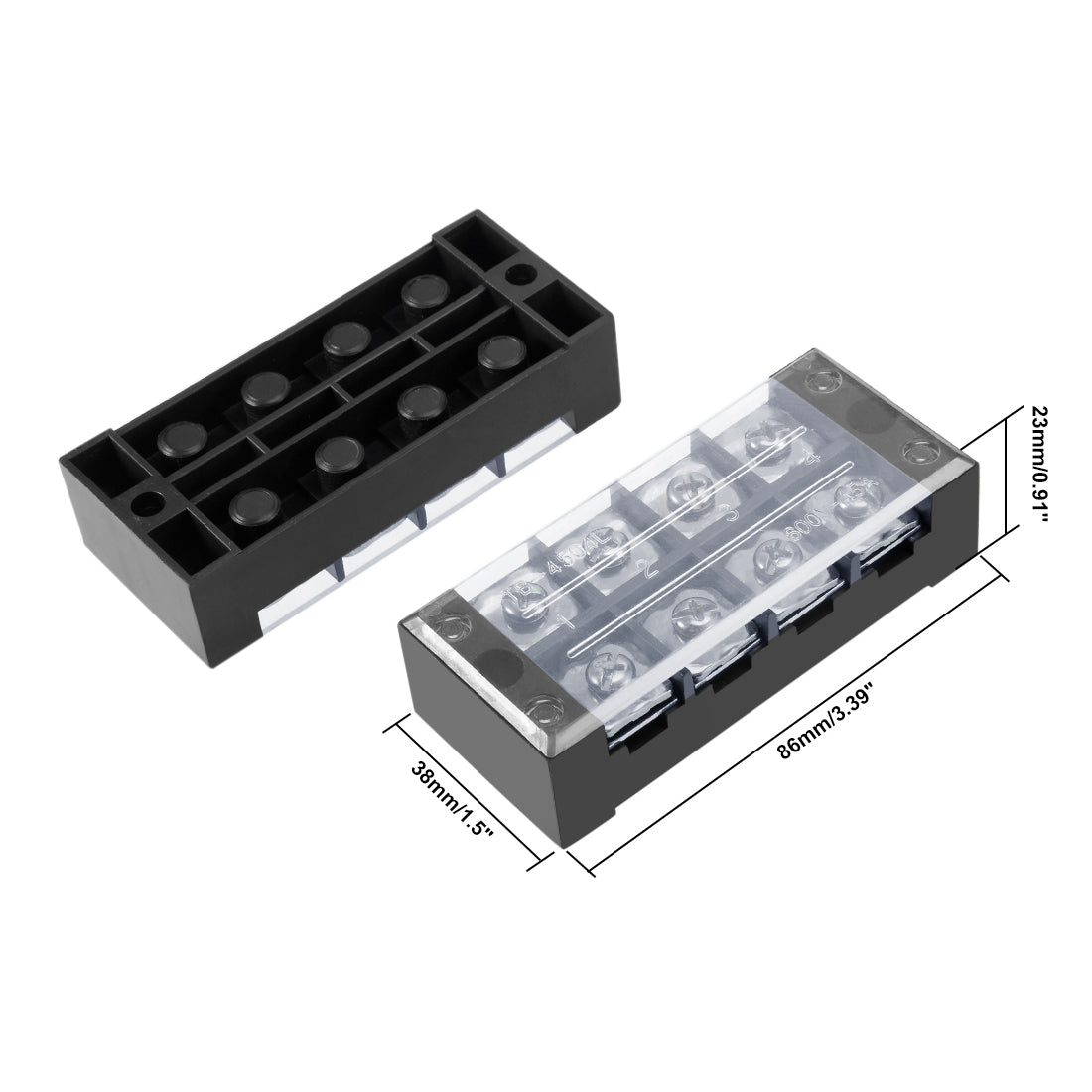 uxcell Uxcell 2 Pcs 4 Positions Dual Rows 600V 45A Wire Barrier Block Terminal Strip TB-4504L