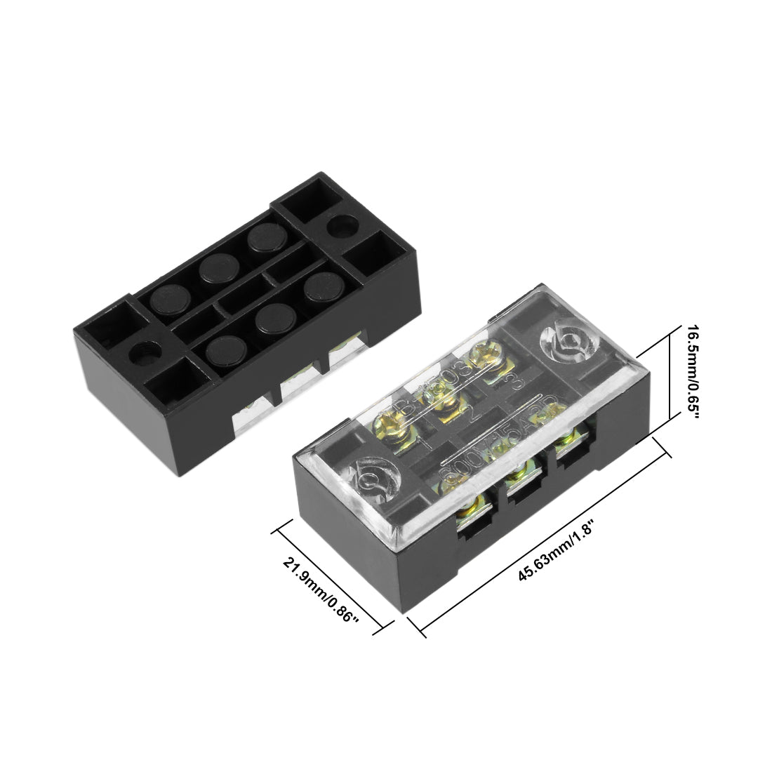 uxcell Uxcell 5 Pcs Dual Rows 3 Positions 600V 15A Cable Barrier Block Terminal Strip TB-1503L