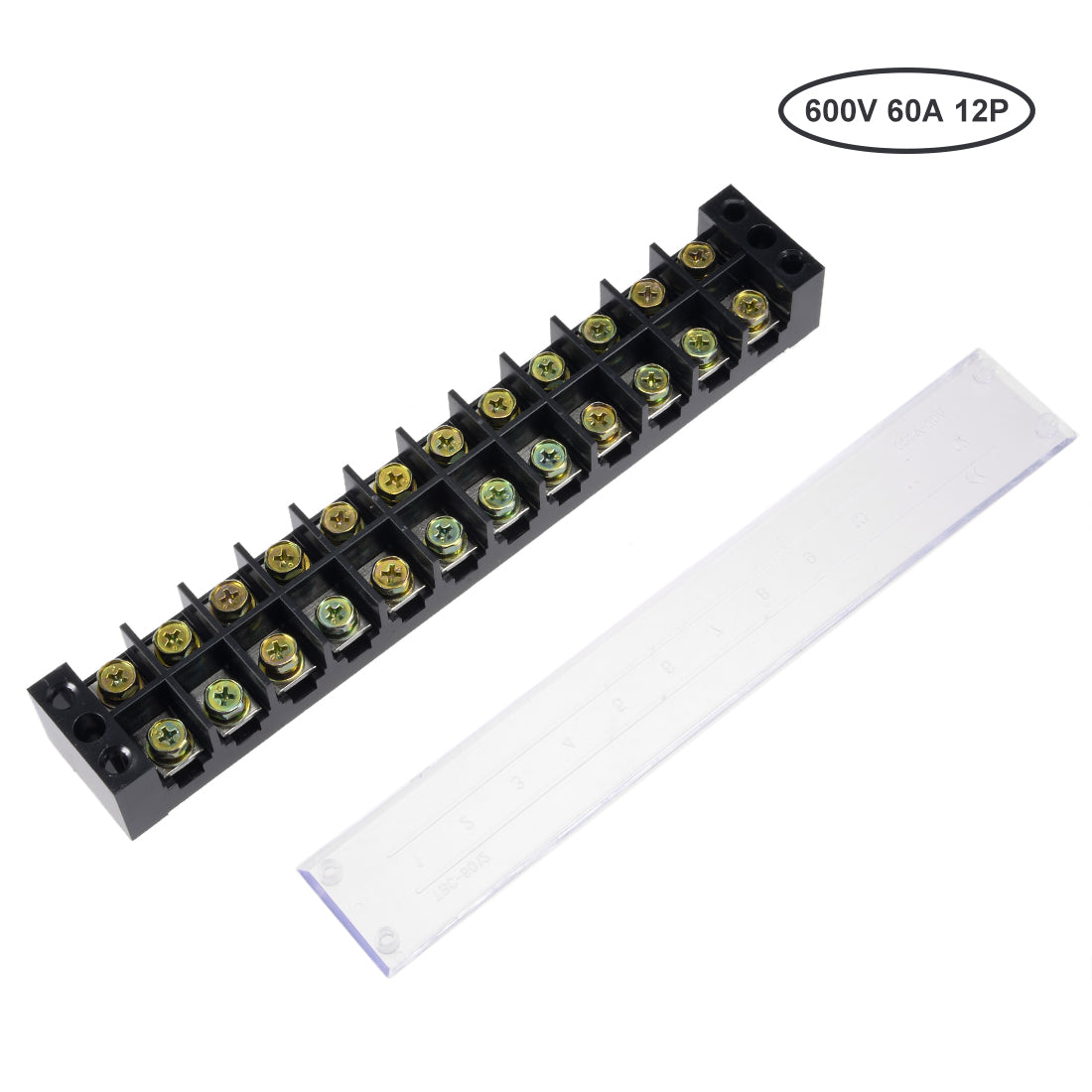 uxcell Uxcell Dual Rows 12 Positions 600V 60A Cable Barrier Block Terminal Strip TBC-6012