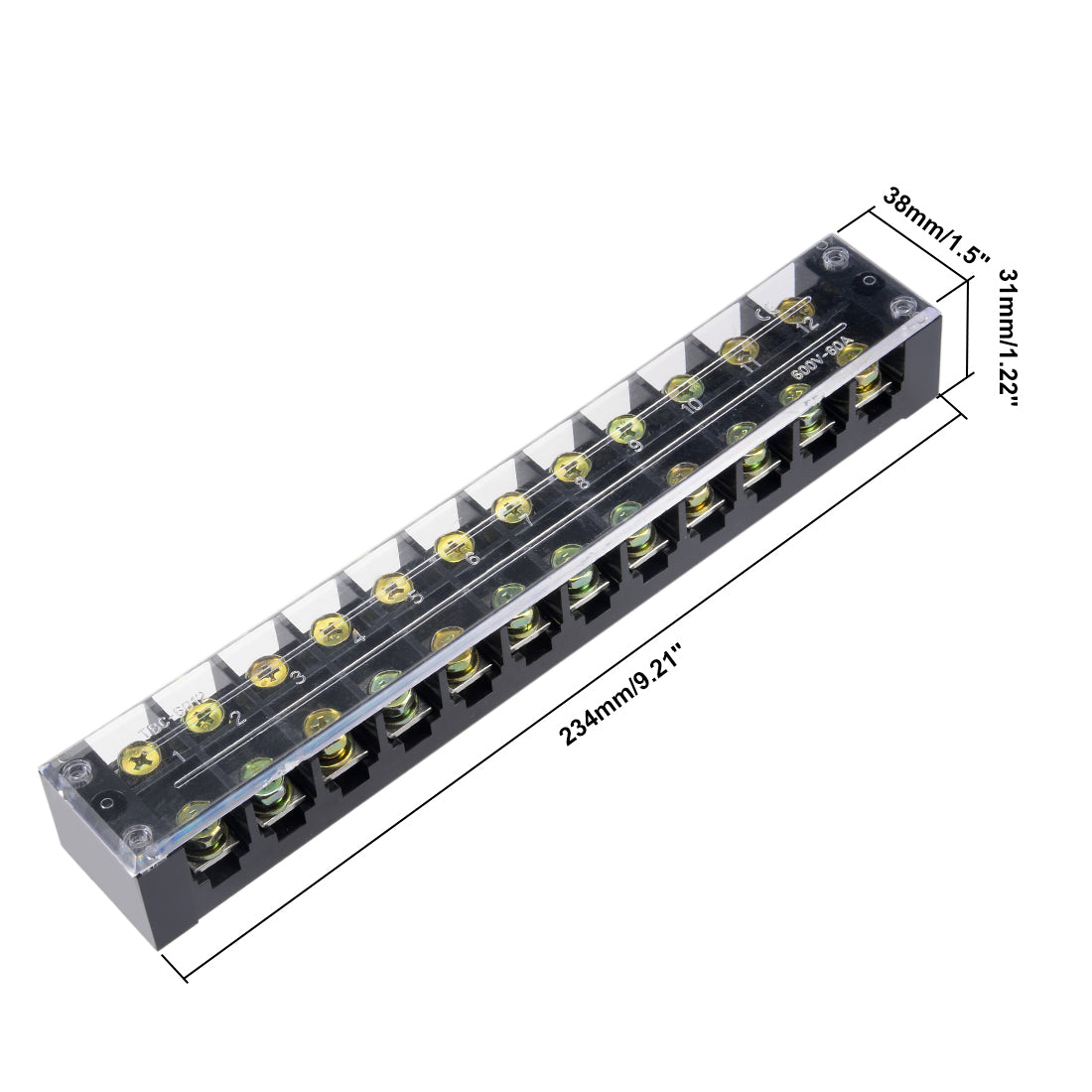 uxcell Uxcell Dual Rows 12 Positions 600V 60A Cable Barrier Block Terminal Strip TBC-6012