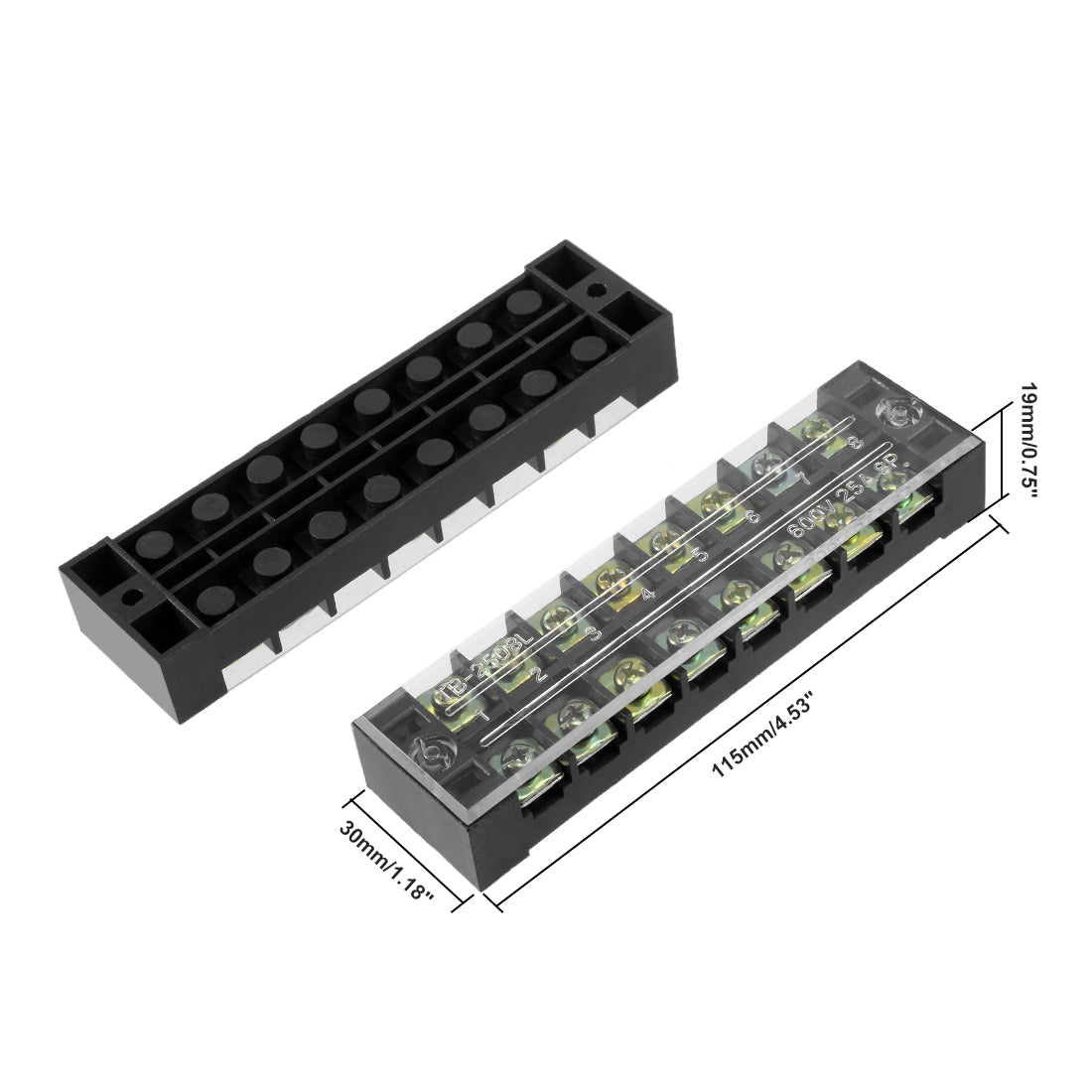 uxcell Uxcell Dual Rows 8 Positions 600V 25A Wire Barrier Block Terminal Strip TB-2508L