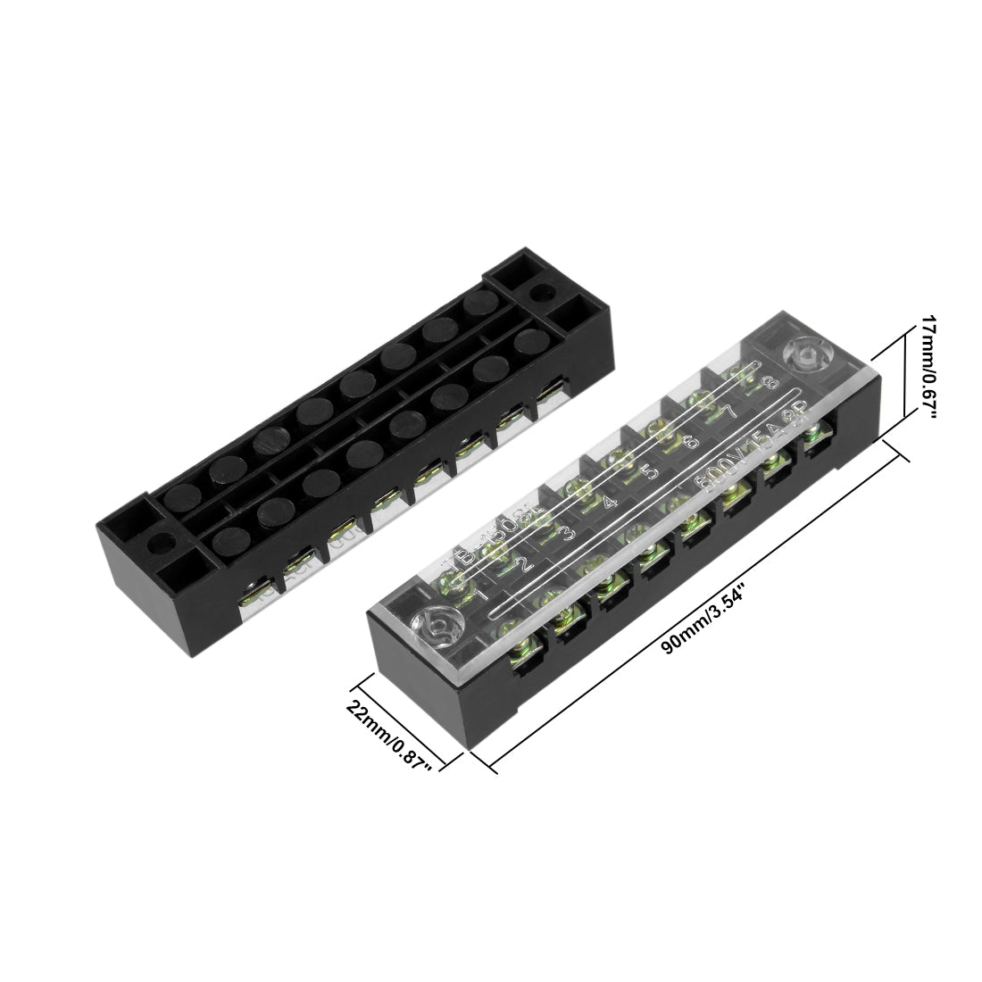 uxcell Uxcell 2 Pcs 8 Positions Dual Rows 600V 15A Wire Barrier Block Terminal Strip TB-1508L