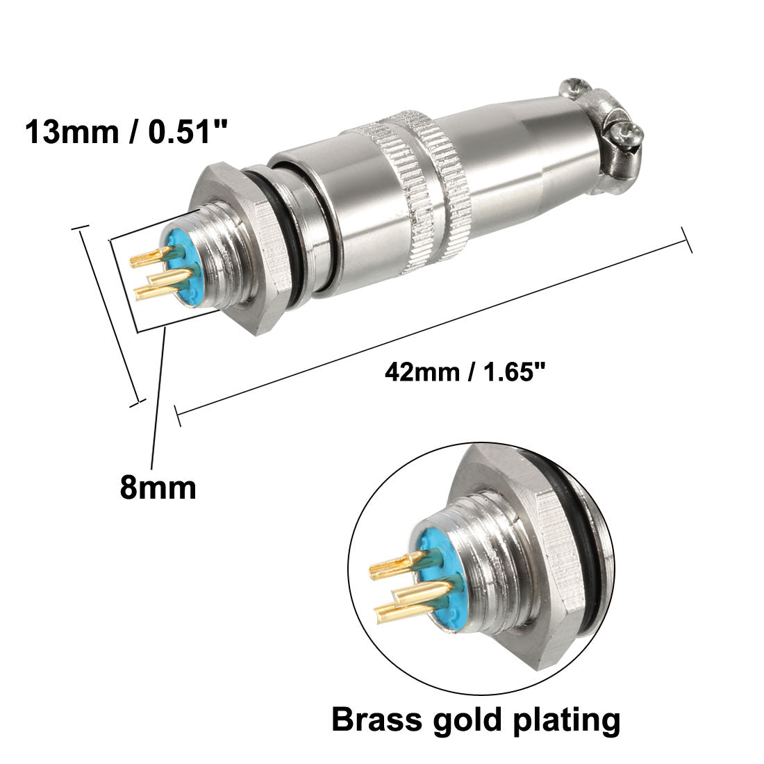 uxcell Uxcell Aviation Connector, 8mm 3P Waterproof Male Wire Panel Power Chassis Metal Fittings Connector Aviation Gold plated