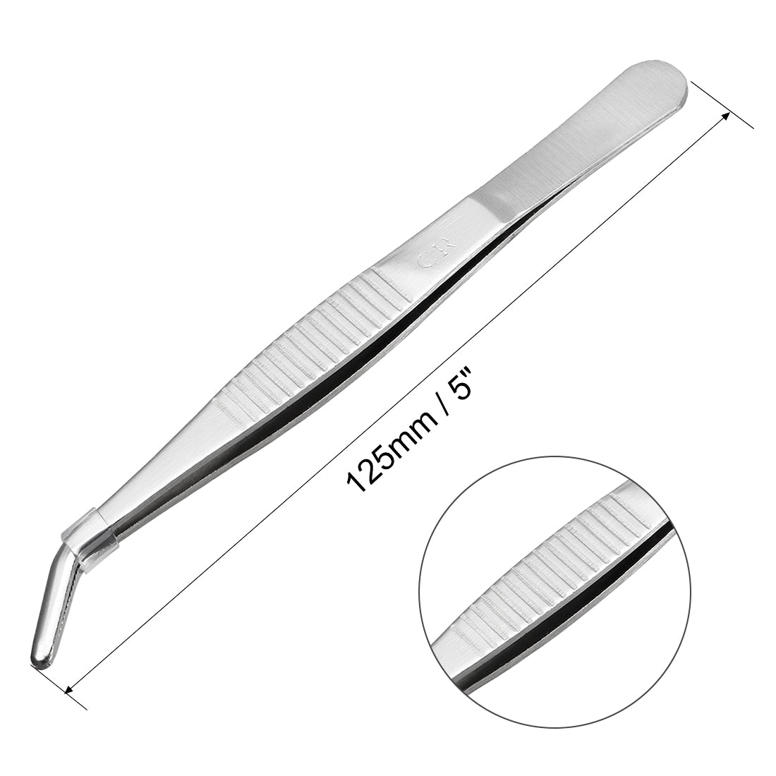 uxcell Uxcell 2 Pcs 5-Inch Stainless Steel Tweezers with Curved Serrated Tip