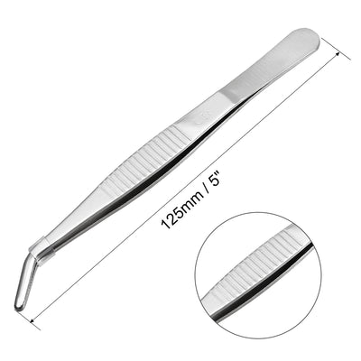 Harfington Uxcell 2 Pcs 5-Inch Stainless Steel Tweezers with Curved Serrated Tip