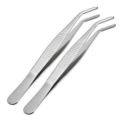 Harfington Uxcell 2 Pcs 5-Inch Stainless Steel Tweezers with Curved Serrated Tip