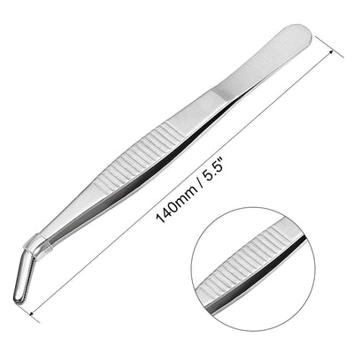 Harfington Uxcell 5 Pcs 5.5-Inch Stainless Steel Tweezers with Curved Serrated Tip