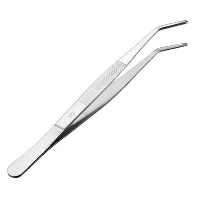 Harfington Uxcell 8-Inch Stainless Steel Tweezers with Curved Serrated Tip