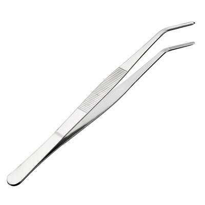 Harfington Uxcell 10-Inch Stainless Steel Tweezers with Curved Serrated Tip