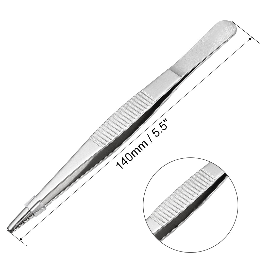 uxcell Uxcell 5 Pcs 5.5-Inch Stainless Steel Straight Round Blunt Tweezers Serrated Tip