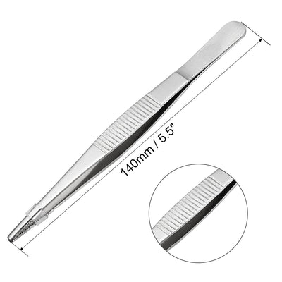 Harfington Uxcell 5 Pcs 5.5-Inch Stainless Steel Straight Round Blunt Tweezers Serrated Tip