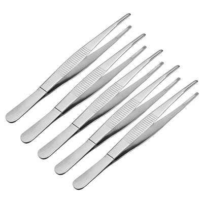 Harfington Uxcell 5 Pcs 5.5-Inch Stainless Steel Straight Round Blunt Tweezers Serrated Tip