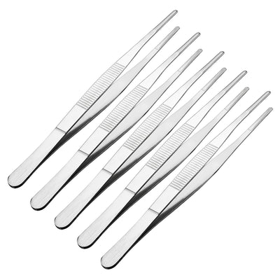 Harfington Uxcell 5 Pcs 7-Inch Stainless Steel Straight Blunt Tweezers Serrated Tip