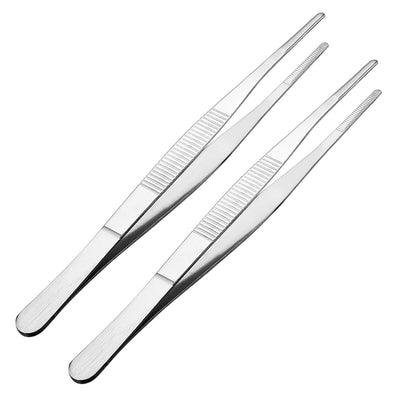 Harfington Uxcell 2 Pcs 7-Inch Stainless Steel Straight Blunt Tweezers Serrated Tip