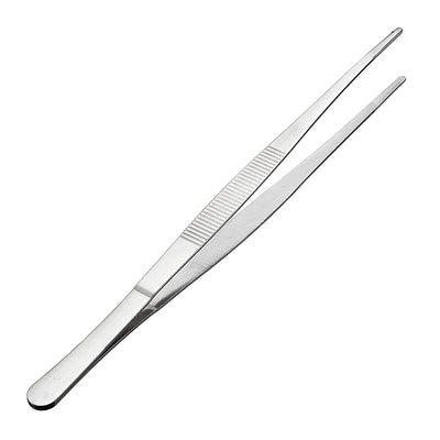 Harfington Uxcell 1 Pcs 10-Inch Stainless Steel Straight Blunt Tweezers Serrated Tip