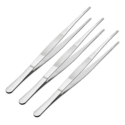 Harfington Uxcell 3 Pcs Edelstahl Gerade Stumpf Pinzetten gezackten Spitze, 10 Zoll