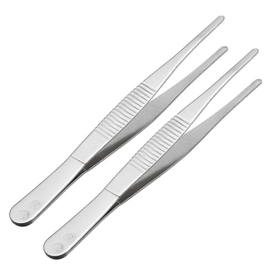 Harfington Uxcell 2 Pcs Stainless Steel Straight Blunt Tweezers Serrated Tip, 5 Inch