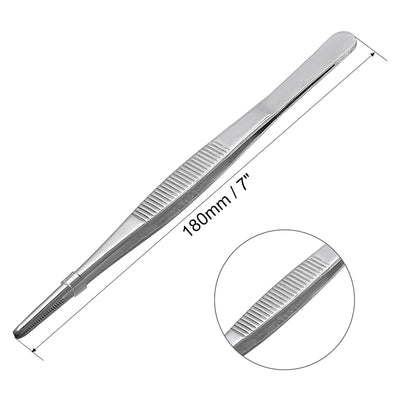 Harfington Uxcell 2 Pcs Stainless Steel Straight Blunt Tweezers with Serrated Tip,7-Inch Length