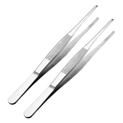 Harfington Uxcell 2 Pcs Stainless Steel Straight Blunt Tweezers with Serrated Tip,7-Inch Length