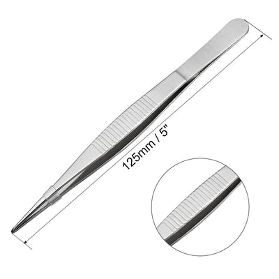 Harfington Uxcell 5 Pcs 5-Inch Stainless Steel Straight Pointed Tweezers with Serrated Tip