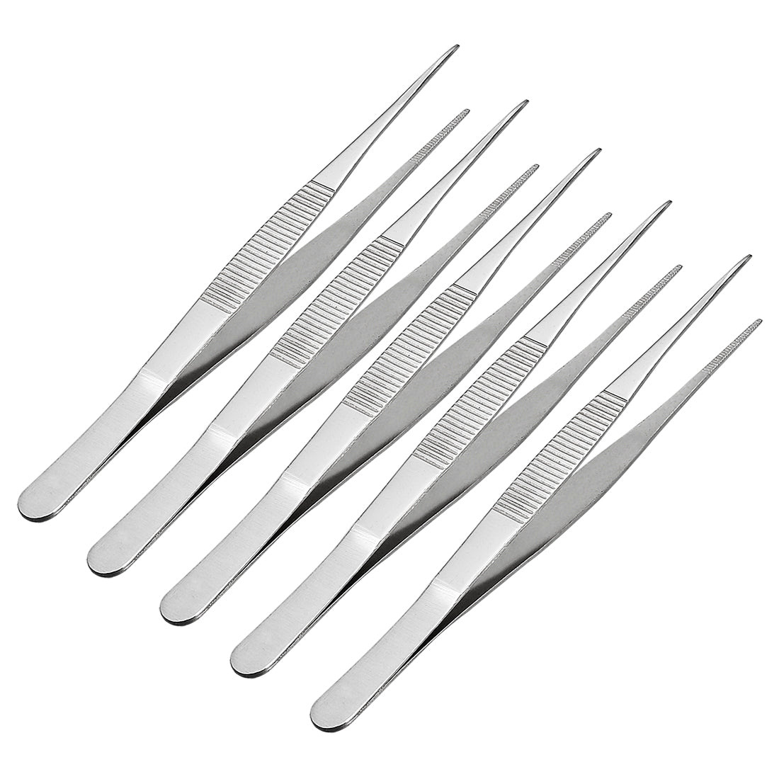 uxcell Uxcell 5 Pcs 7-Inch Stainless Steel Straight Pointed Tweezers with Serrated Tip