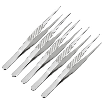 Harfington Uxcell 5 Pcs 7-Inch Stainless Steel Straight Pointed Tweezers with Serrated Tip