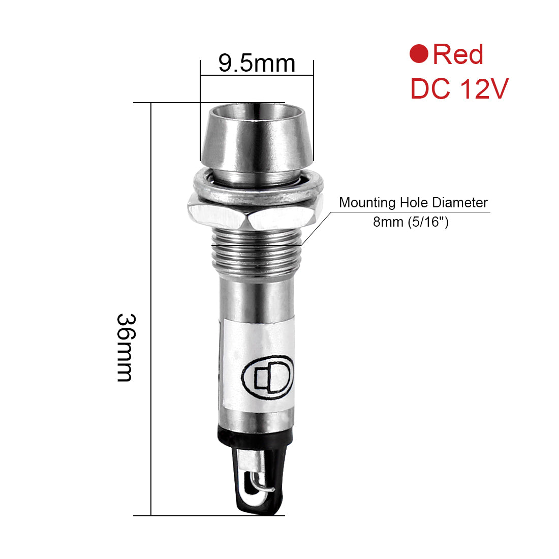 uxcell Uxcell Indicator Light DC 12V, Metal Shell Panel Mount 5/16" 8mm 6Pcs