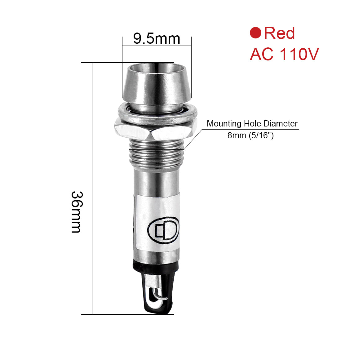 uxcell Uxcell Indicator Light AC 110V, Red, Metal Shell Panel Mount 5/16" 8mm 4Pcs