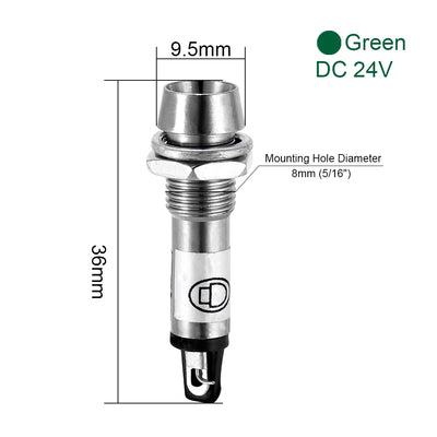 Harfington Uxcell Indicator Light DC 24V, Metal Shell Panel Mount 5/16" 8mm 8Pcs