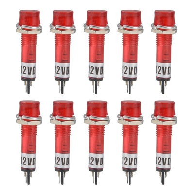 Harfington Uxcell Signal Indicator Dash Light DC 12V, LED Bulbs Red, Panel Mount 10Pcs