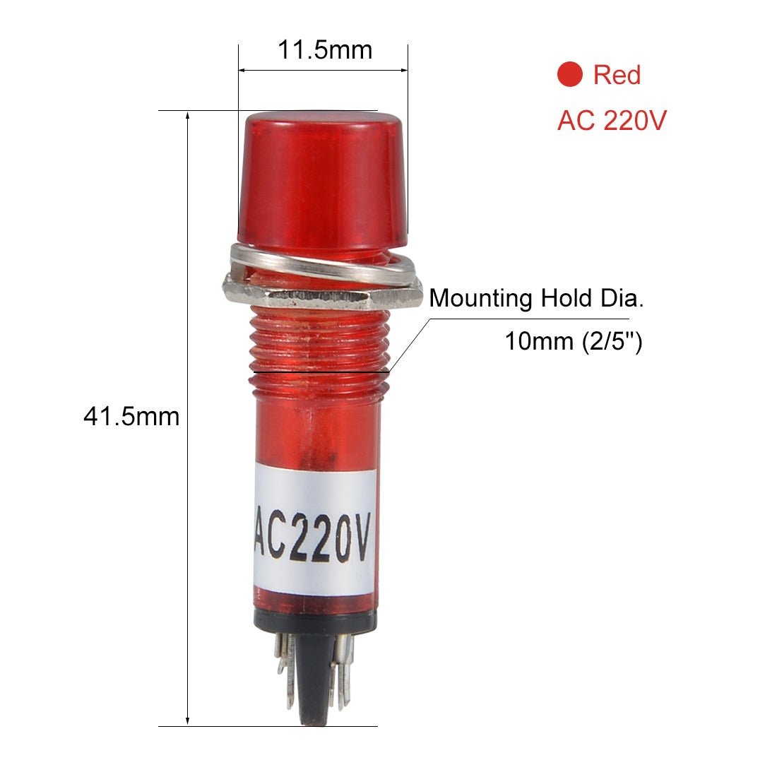 uxcell Uxcell Signal Indicator Dash Light AC 220V, Neon Bulbs XD10-3 Red, 10mm 2/5" Panel Mount 10Pcs